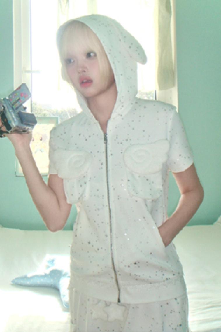 Silver Angel Wing Hoodie Top