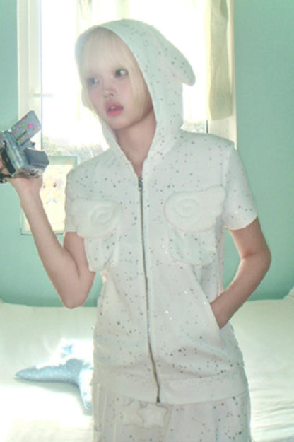 Silver Angel Wing Hoodie Top