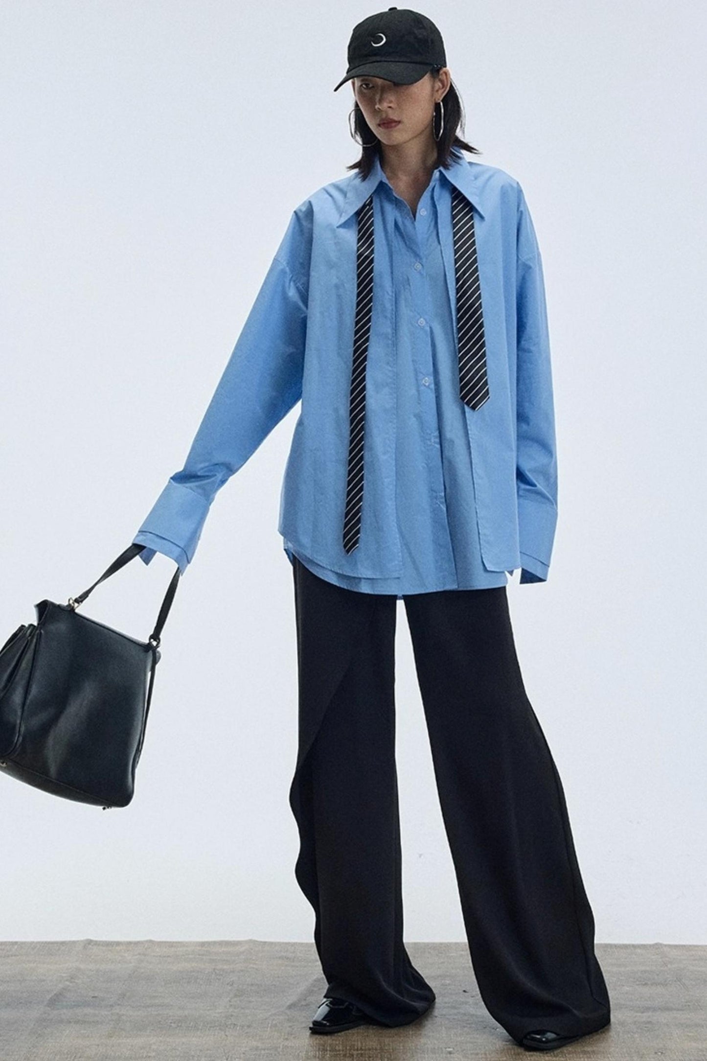 Blue Pointed Long-Sleeved Shirt