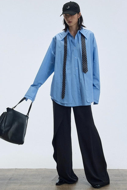 Blue Pointed Long-Sleeved Shirt