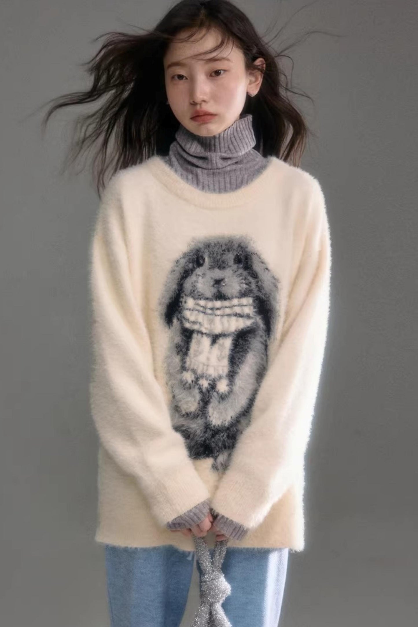 Color-Blocked Rabbit Jacquard Sweater