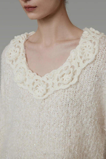 Stereo Lace Knit Lantern Top