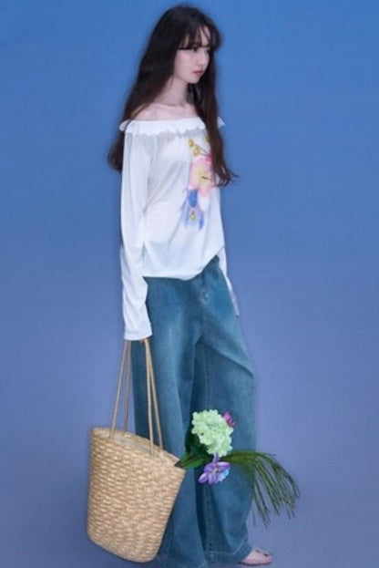 Slanted Shoulder Long-Sleeved Tencel Tee