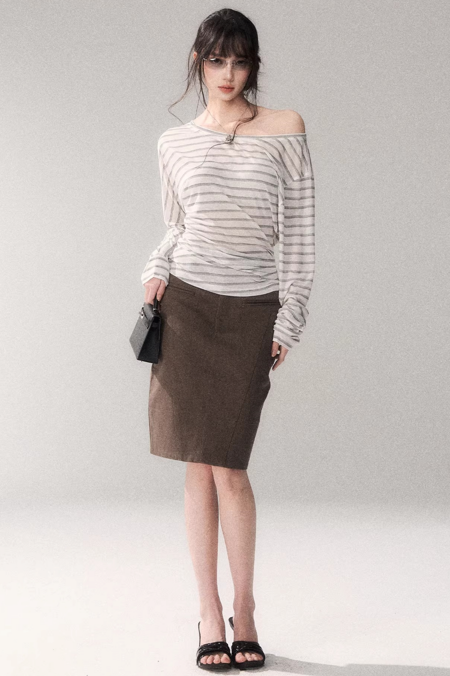 Striped Tencel Off-Shoulder Top