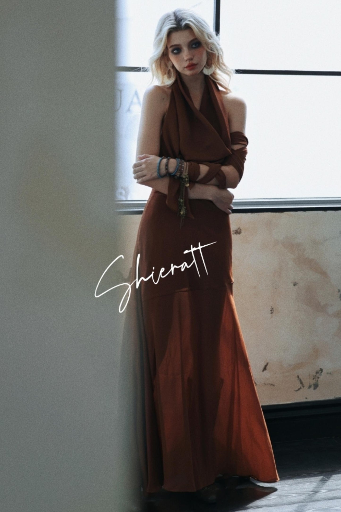 Caramel Swing Halter Dress