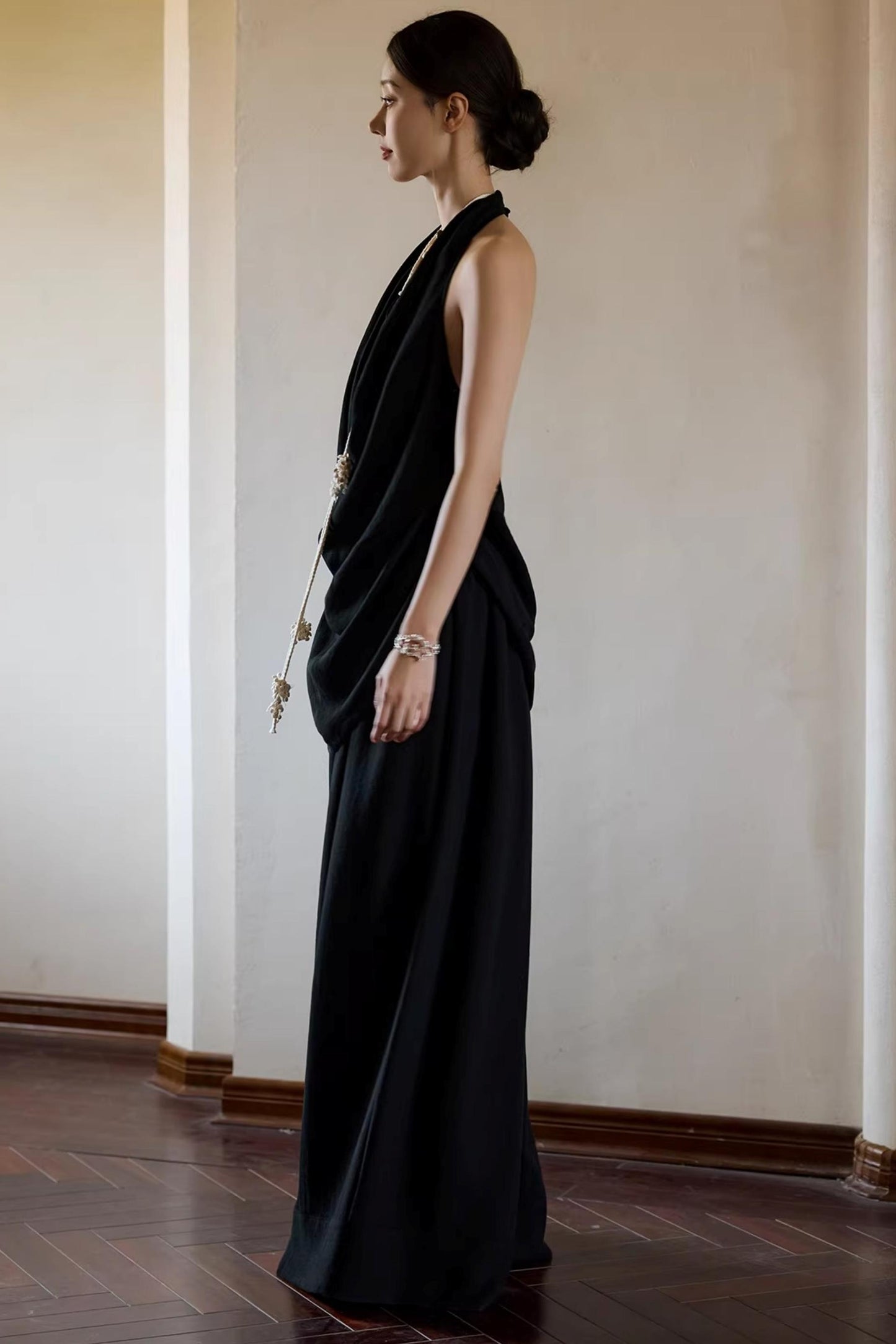 Black Beaded Halter Vest