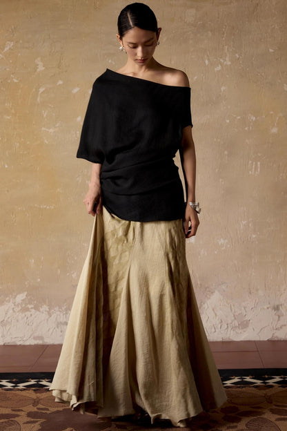 Black Shoulder Irregular Design T-Shirt