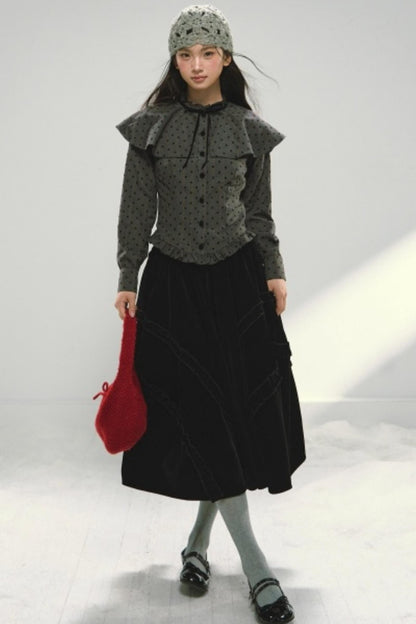 Plaid Velvet Floral Cape Top