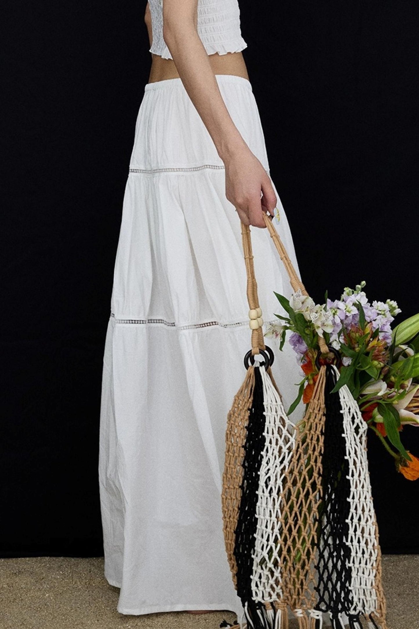 Elasticated White Long Skirt