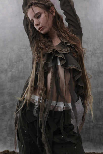 Ruffled Chiffon Yarn Shirt