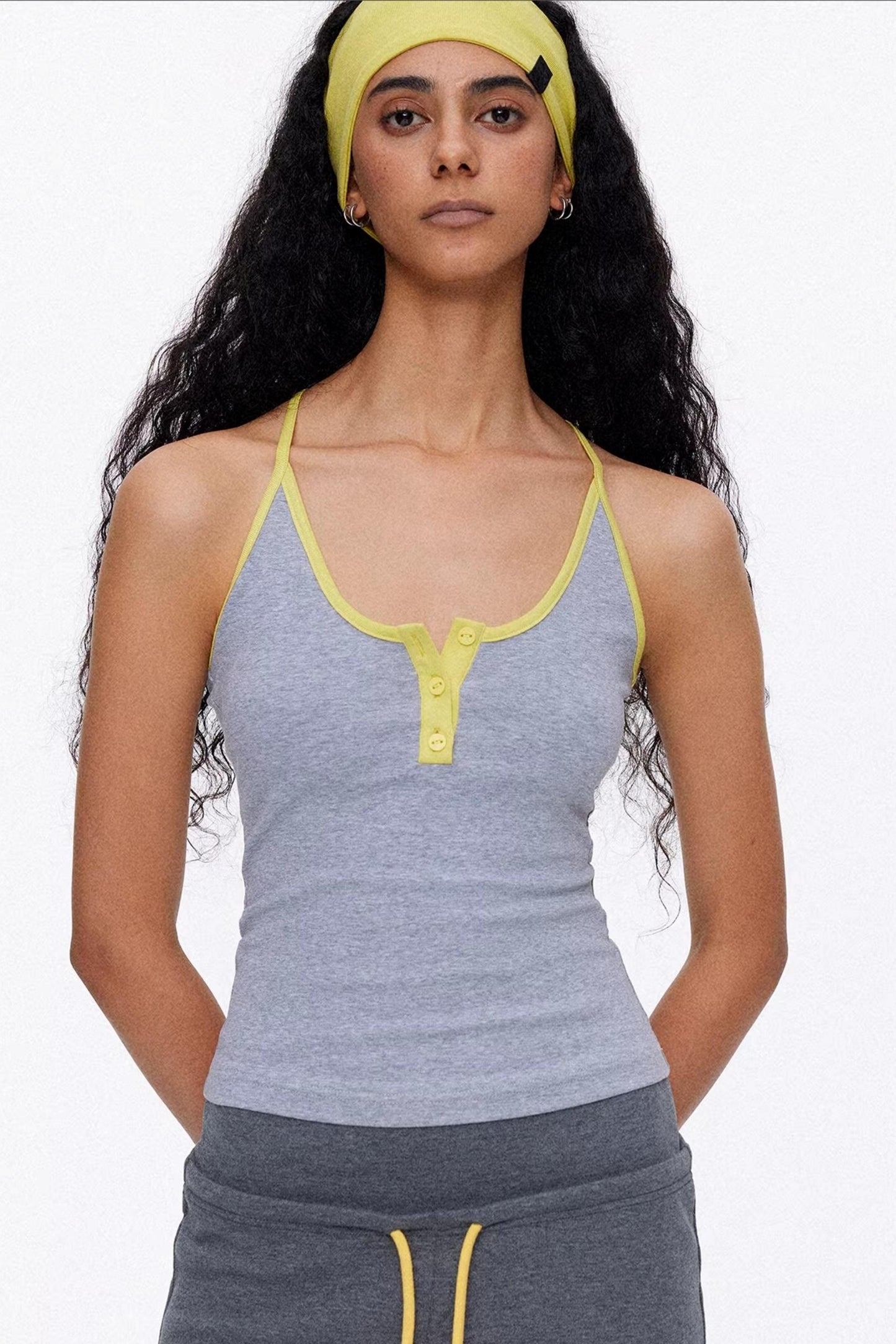 Grey contrast trim slim-fit tank top for women