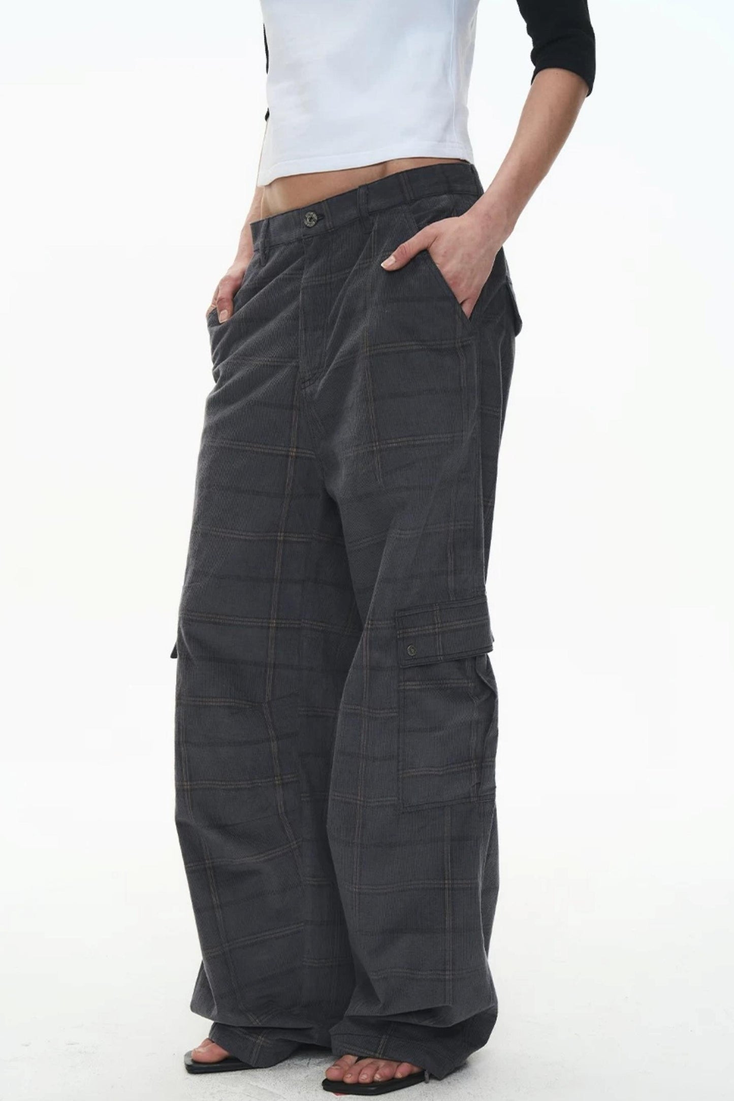 Exitmode Retro Two-Tone Plaid Cargo Pants