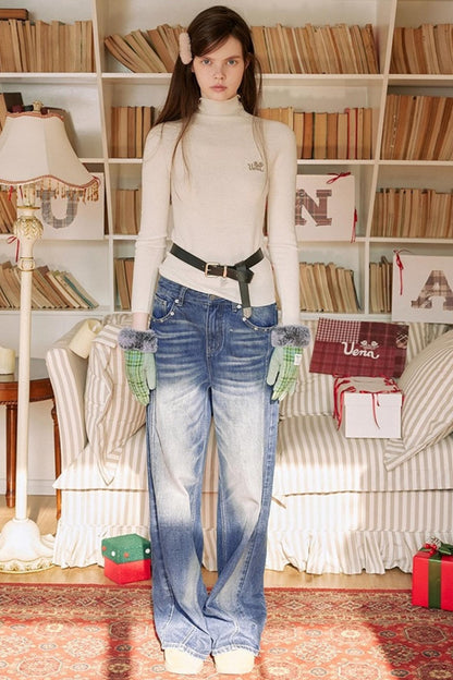 Blue Distressed Denim Pants