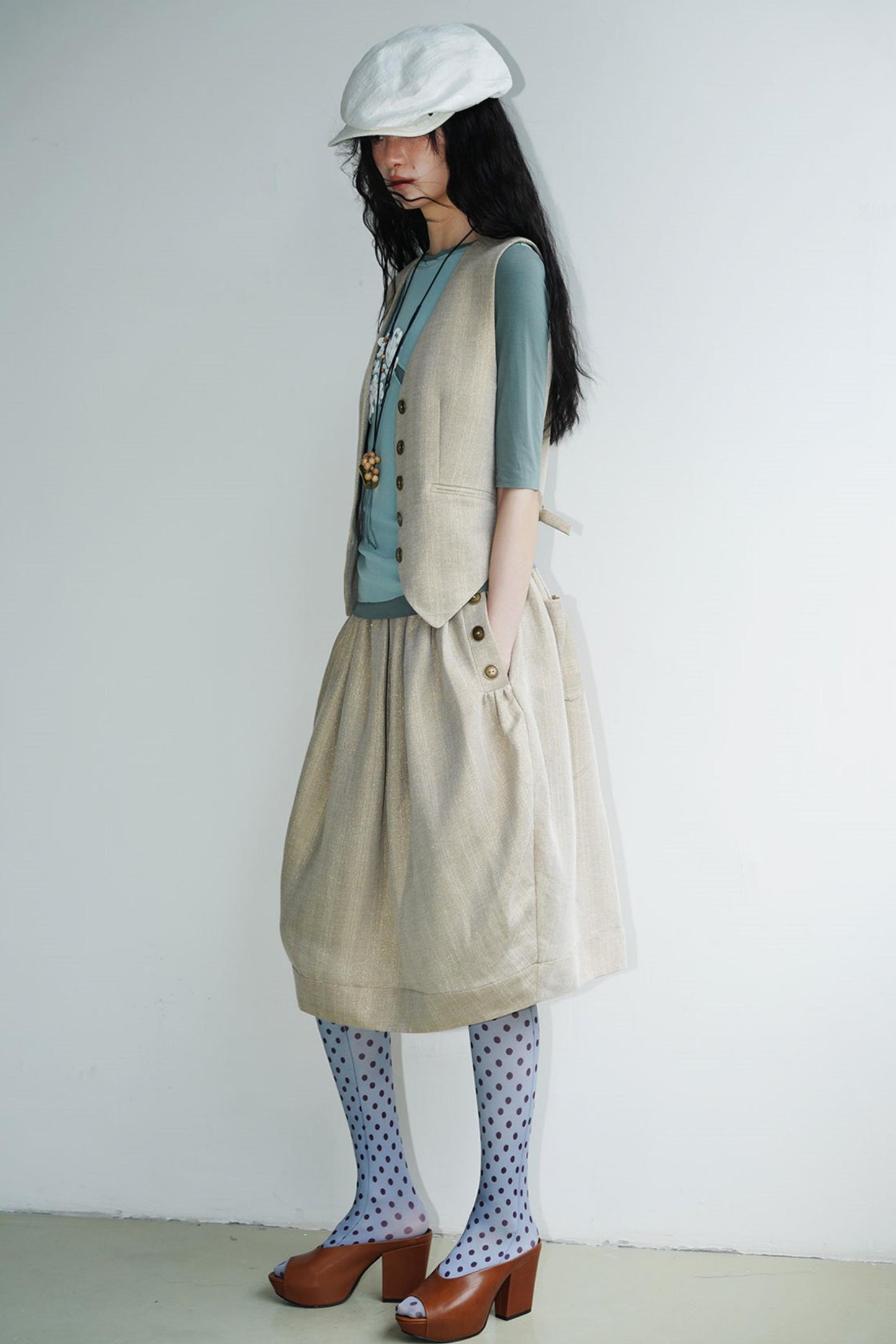 Slim Vintage Linen Layered Vest