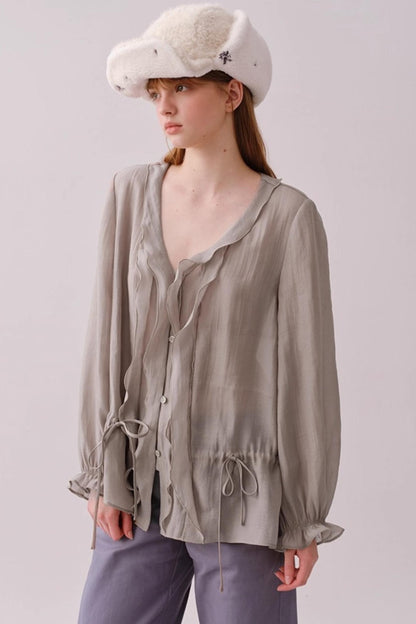 Lyocell Ruffled V-Neck Shirt