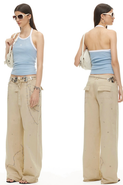 Sand-Washed Color-Blocked Halter Top