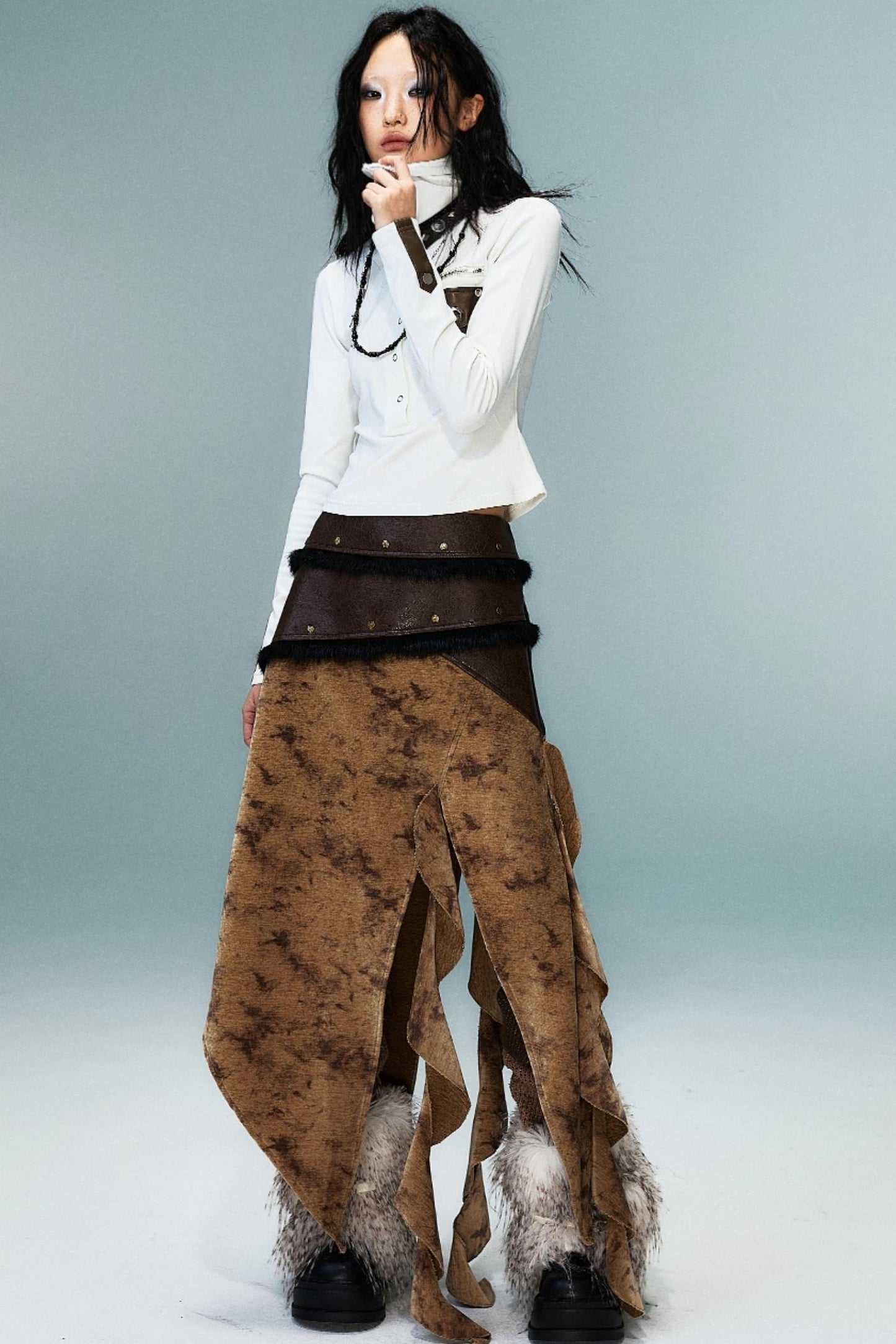 Punk High Neck Slim Knit Base Top