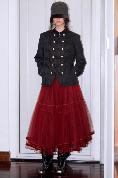 Autumn Mesh Puffy Long Skirt