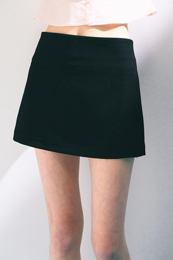 Navy Embroidered A-Line Skirt