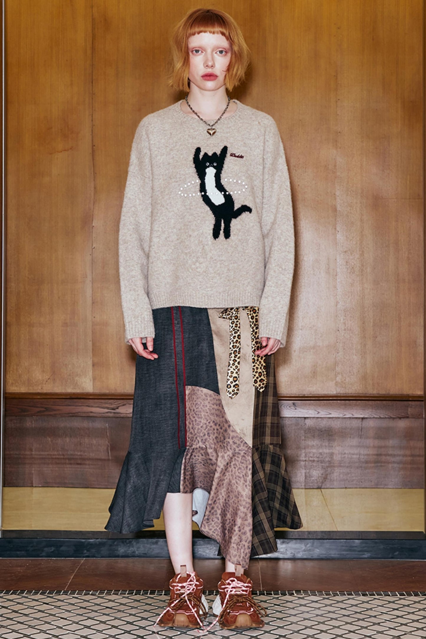 Laser Beaded Knitted Cat Top