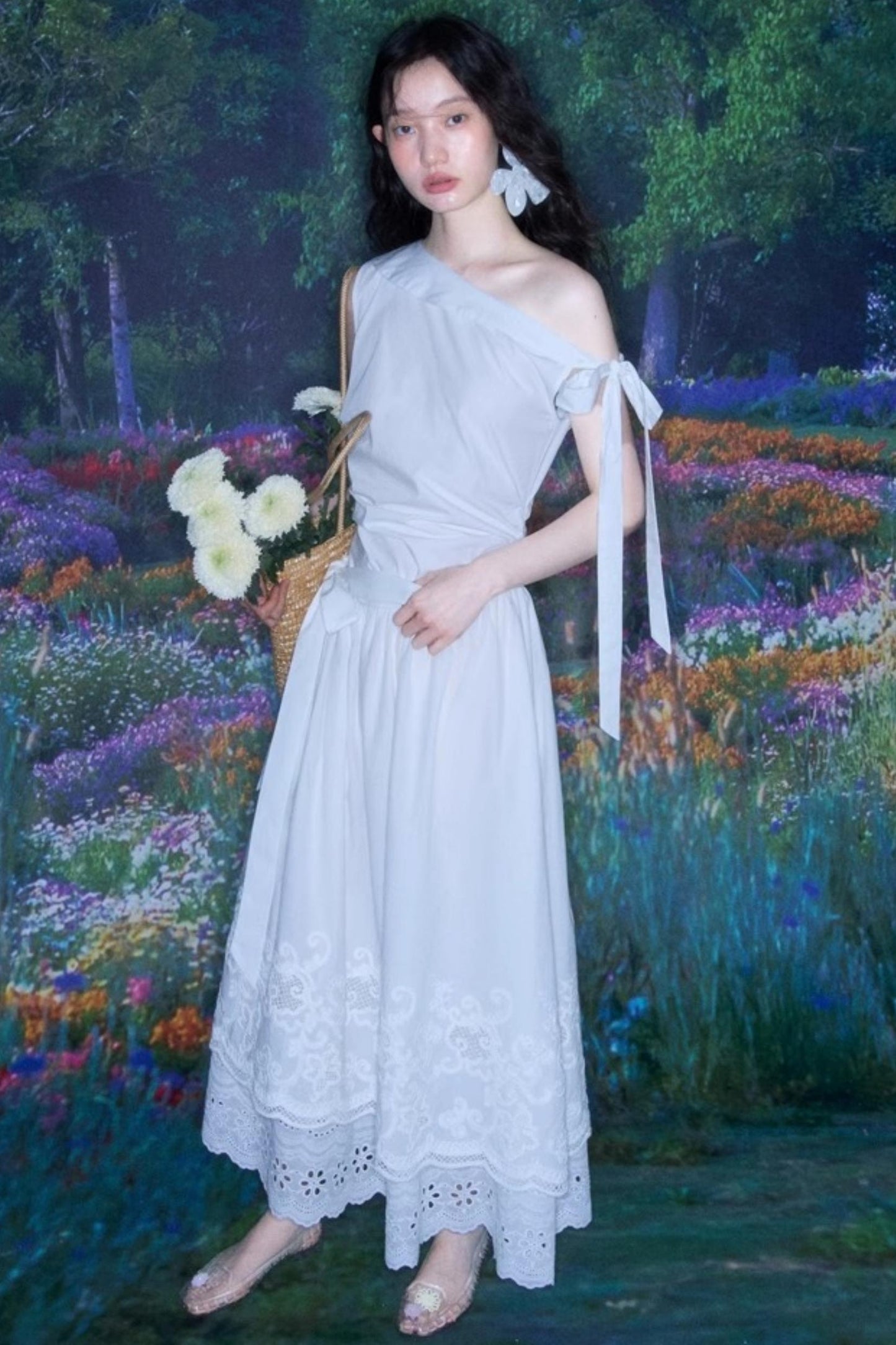 Slant Shoulder Tencel Cotton Dress