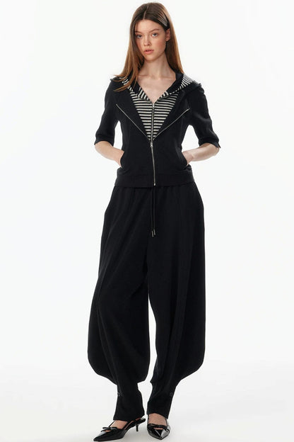 Patchwork Cropped Short Sleeve Hoodie