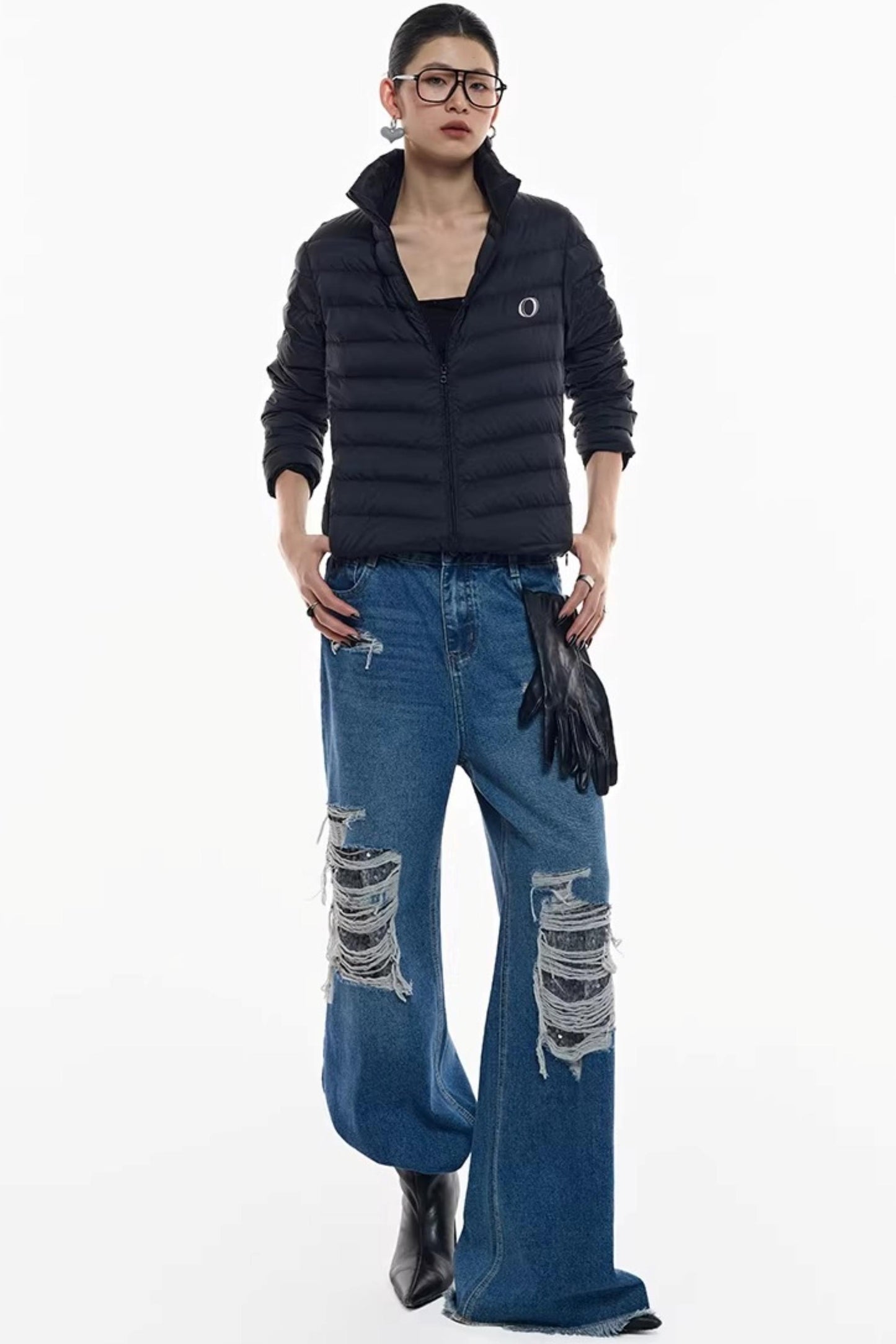 Sequin Patch Retro Denim Pants