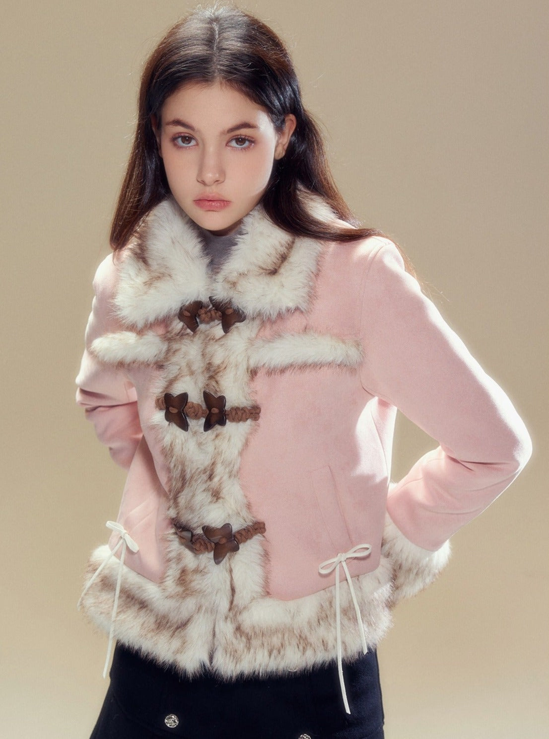 Suede fur jacket set