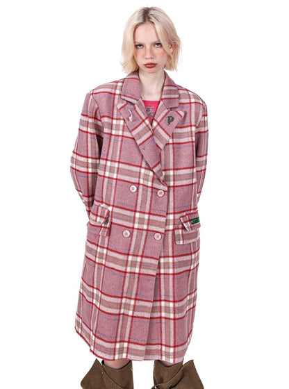 Plaid genderless woolen jacket