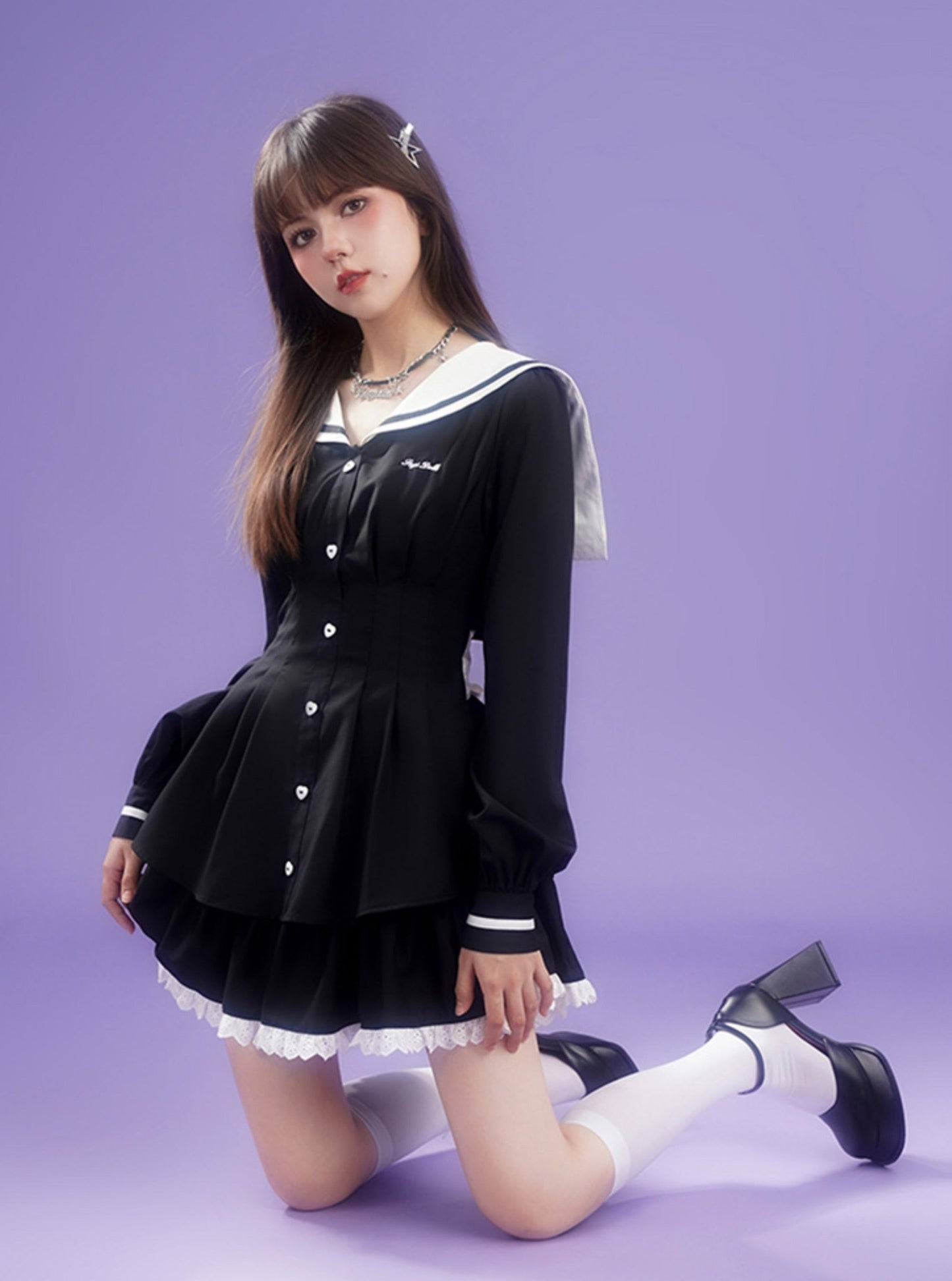 Sailor collar long-sleeved dress