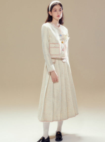 Wool coat pleated long skirt set