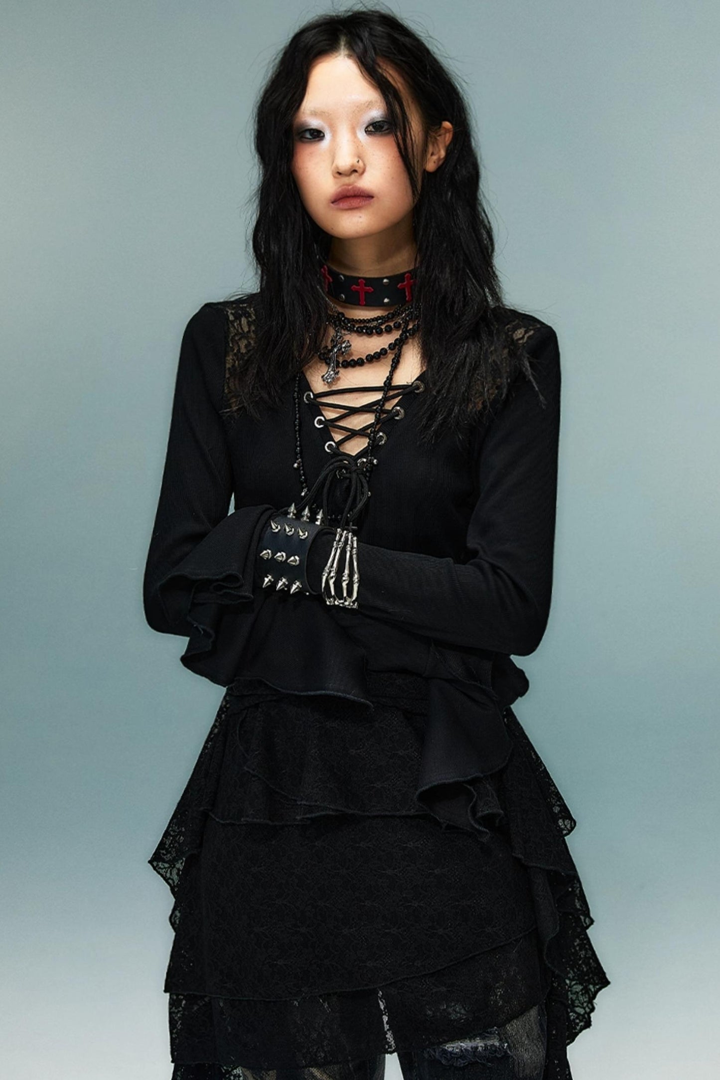 Dark Punk Goth Skinny Ruffle Dress