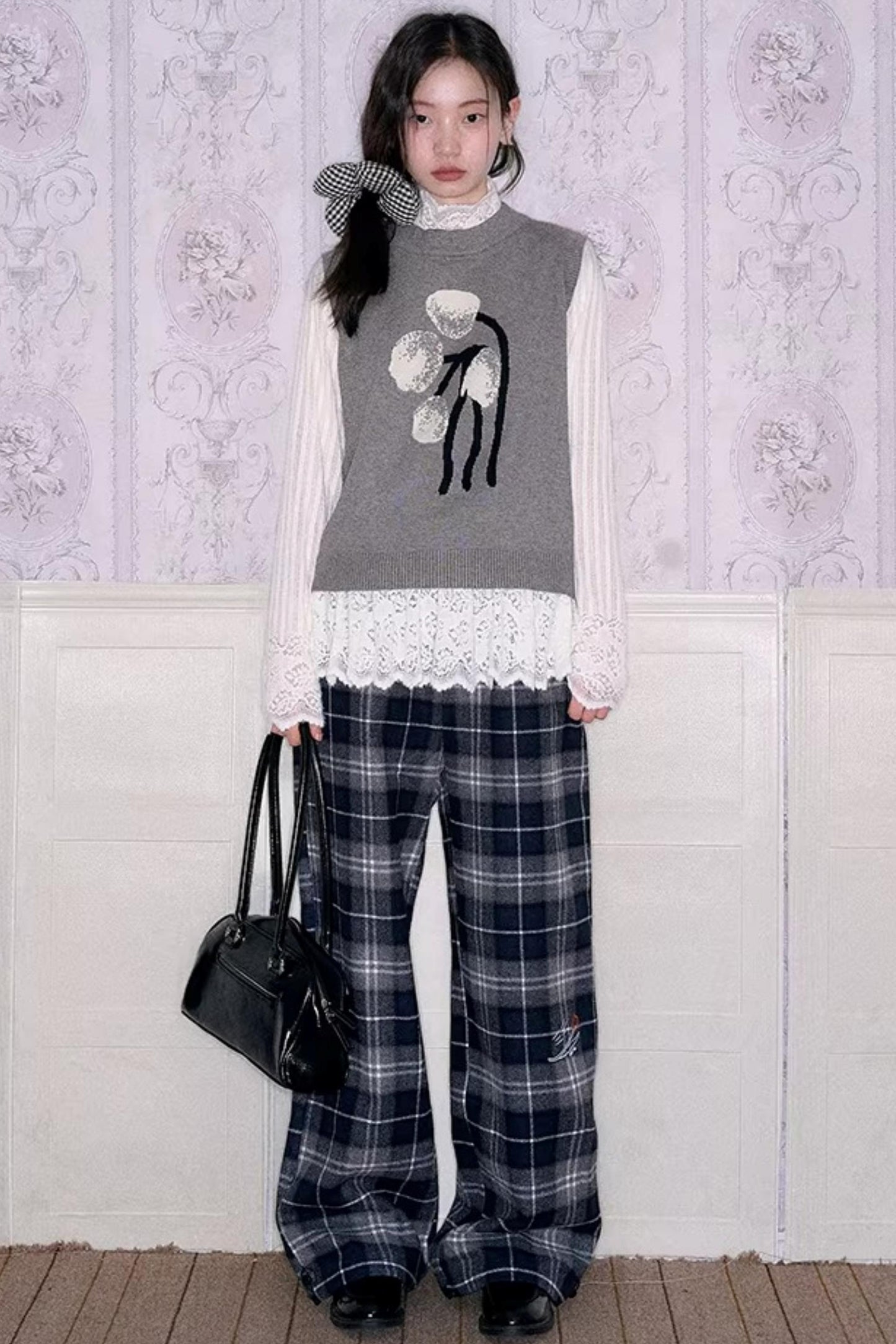 Bestickte Wollhose mit Karomuster