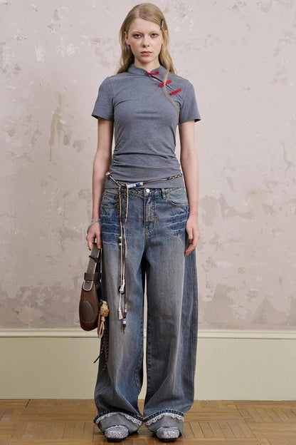 Chinese Chic Bow Short Sleeve Top