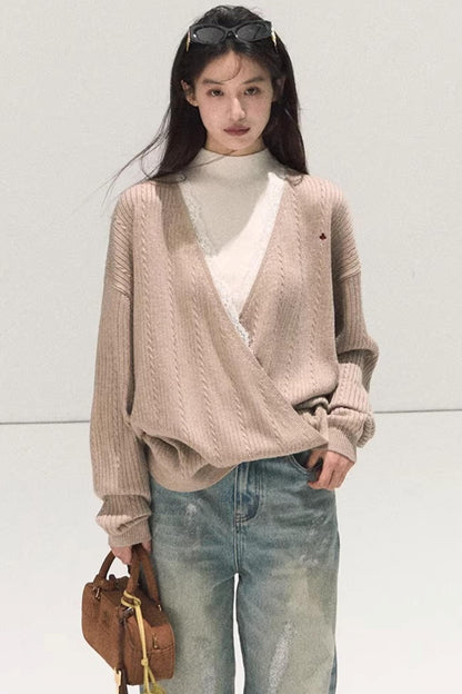 Silk-Gloss Wool Lace Sweater Set-Up