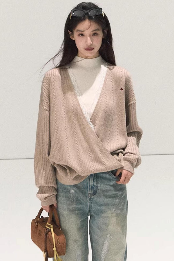 Silk-Gloss Wool Lace Sweater Set-Up