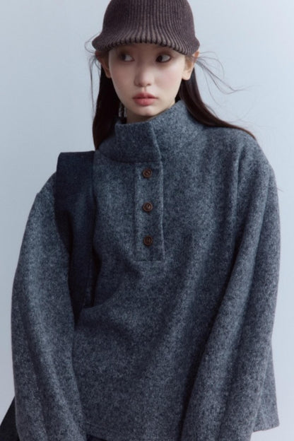 Carbon Gray Plush Wool Knit Set-Up