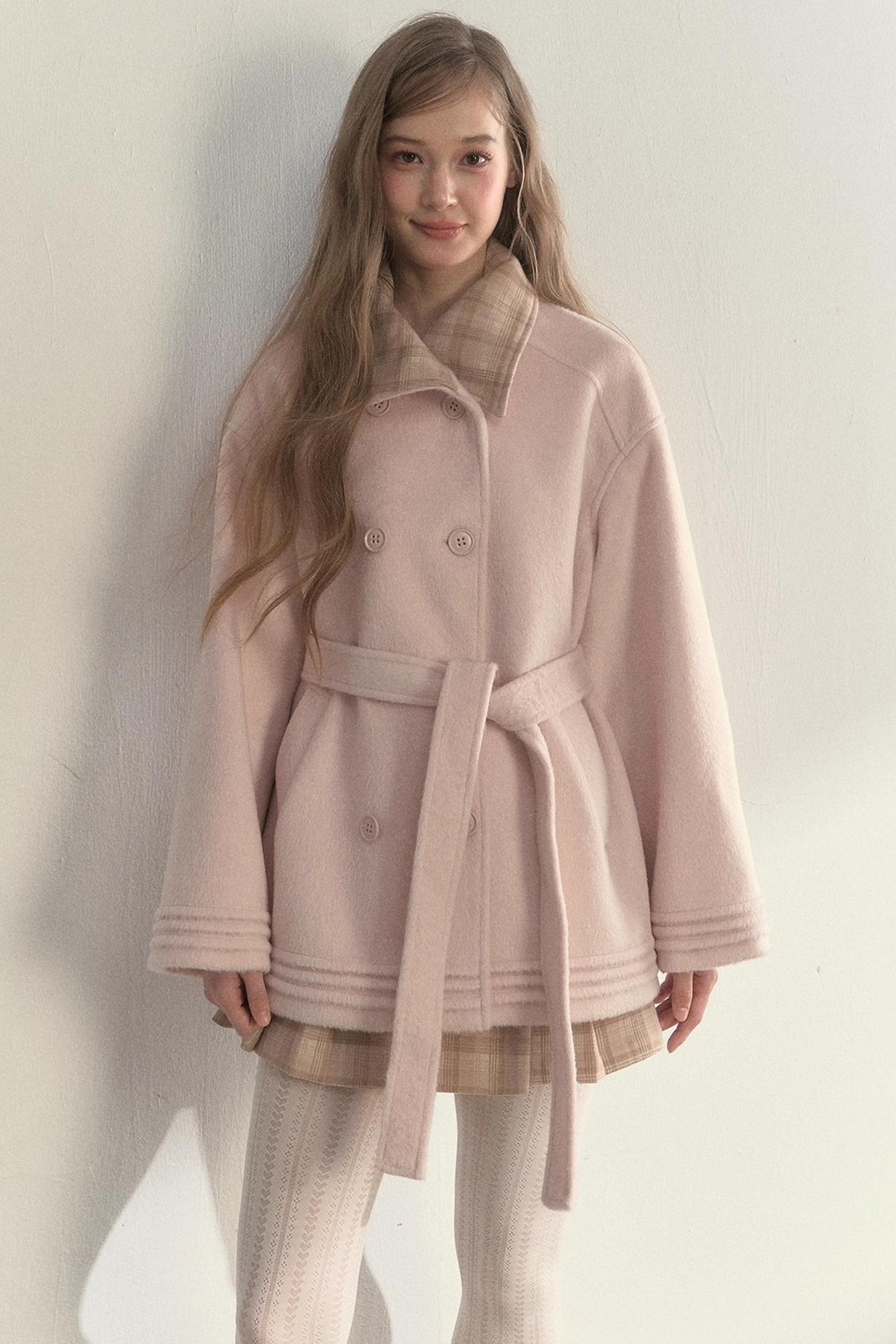 Plaid Double-Breasted Wool Coat