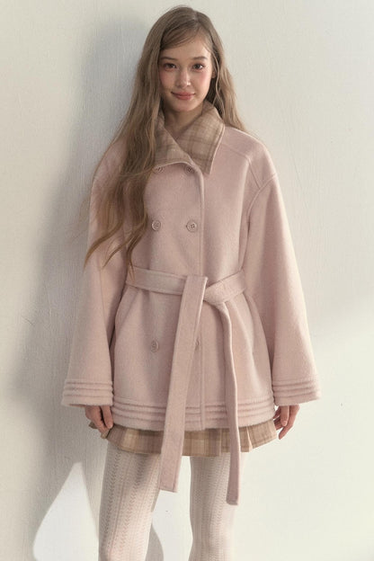 Plaid Double-Breasted Wool Coat