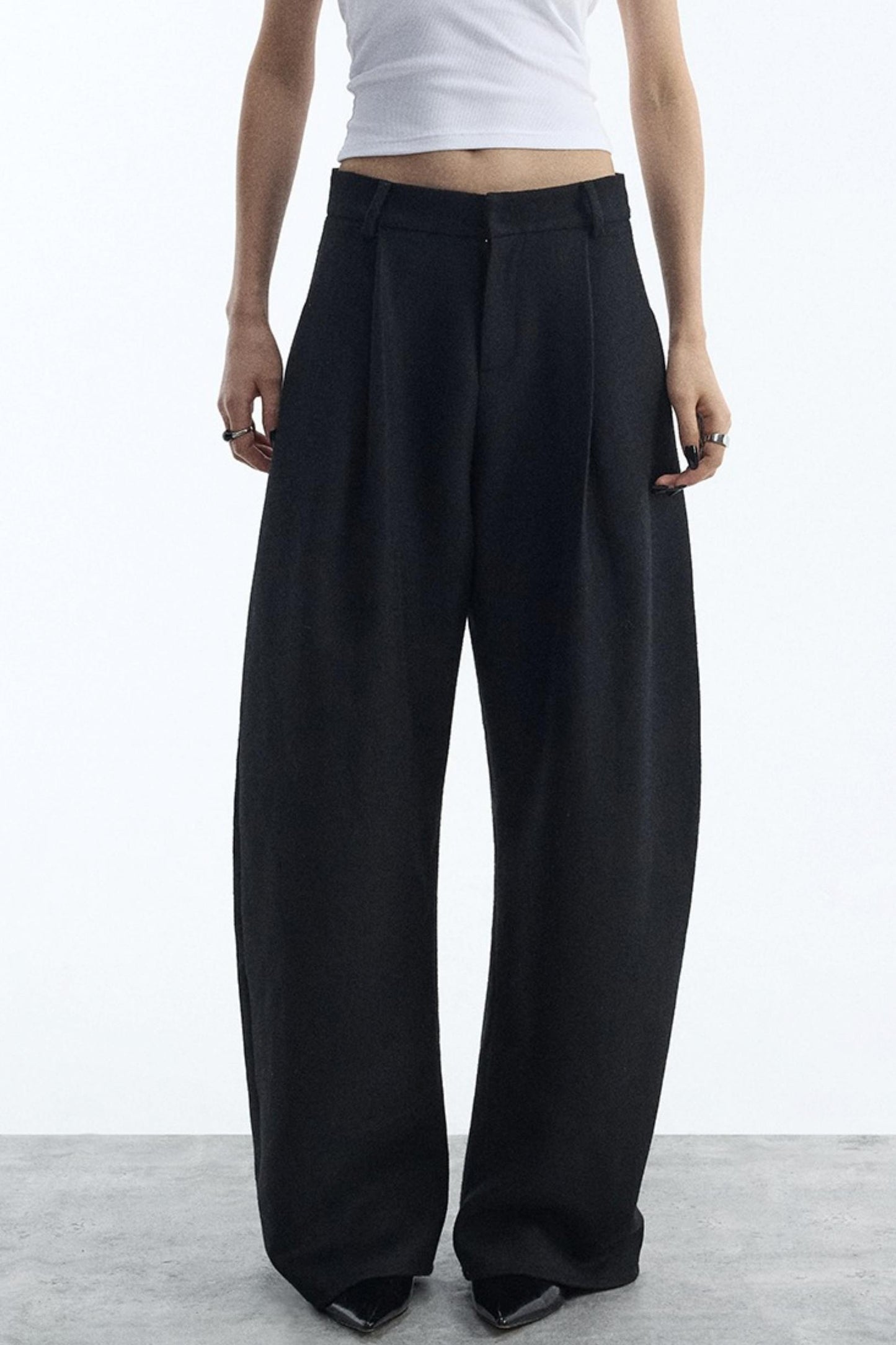 Black Wool Scimitar Trousers