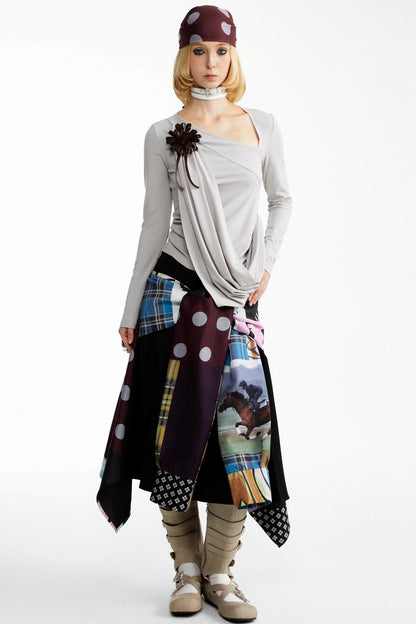 Street Print Deconstructed Stitched Skirt