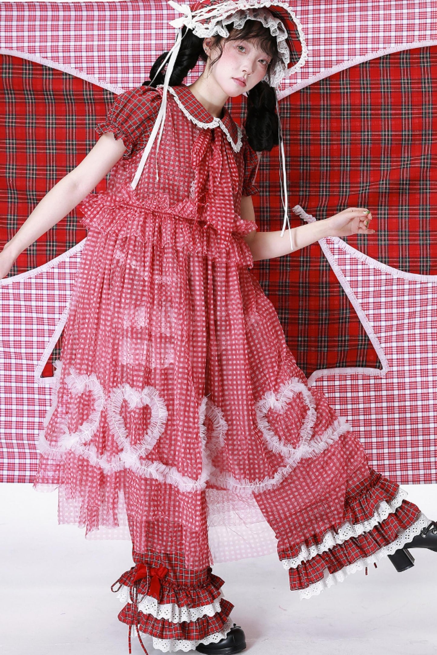 Retro Plaid Mesh Dress