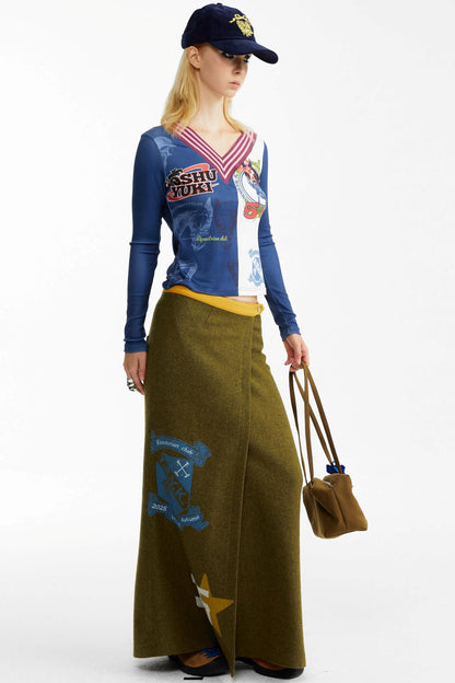 Olive Woolen Long Skirt