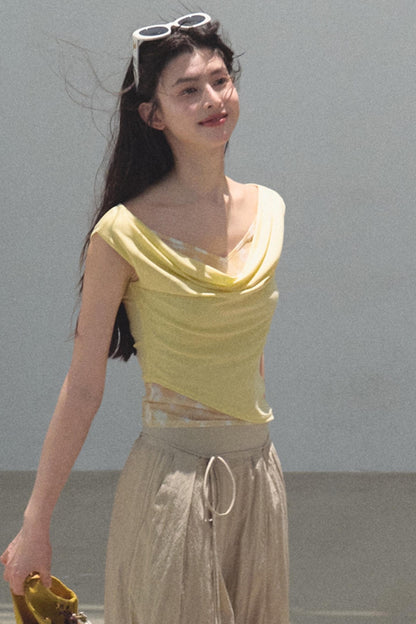 Swing Neck Check Slim Fit Crop Top