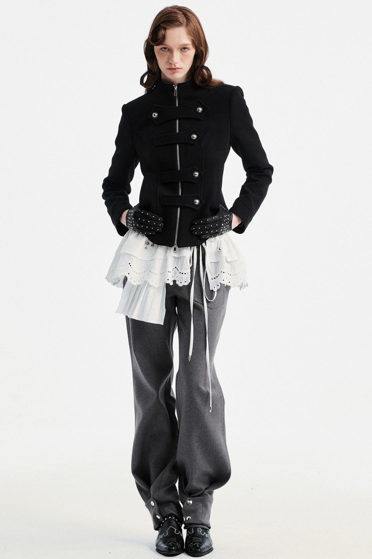 Gray Tapered Flared Pants