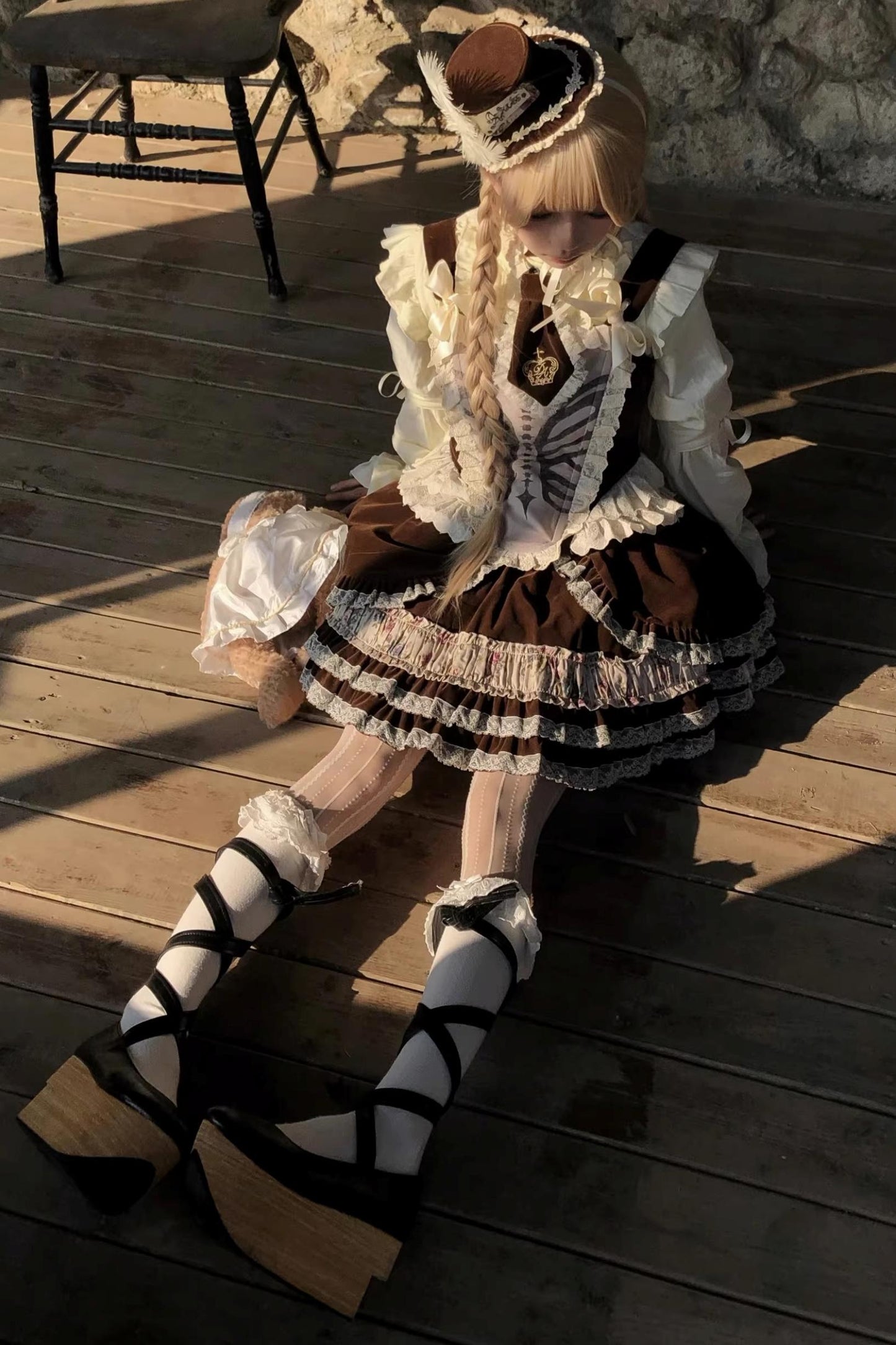 Bone Print Velvet Corset Vest