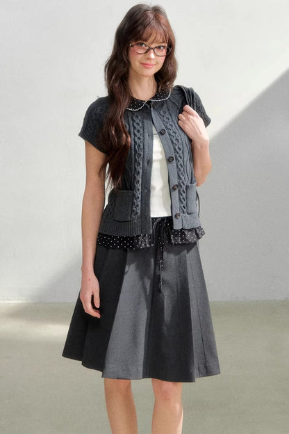 Polka Dot Gray Pleated Skirt