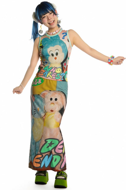 Reversible Print Stretch Casual Maxi Skirt