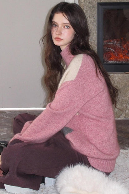 Pink Vintage Cashmere-Like Turtleneck Sweater