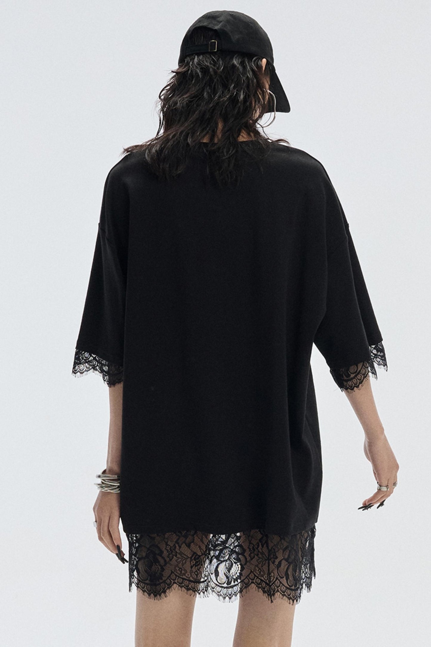 Patchwork Lace Crew Neck Long Top
